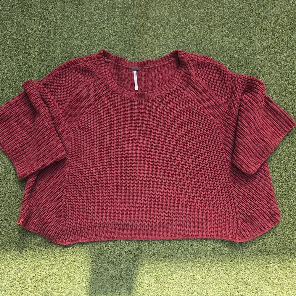 Free People Sweater Women's XS Burgundy Boxy Loose Fit - Picture 2 of 6